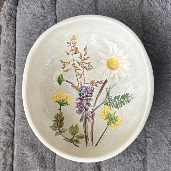 Floral Ceramic Bowls Set - White and Yellow - Picture 2 of 9